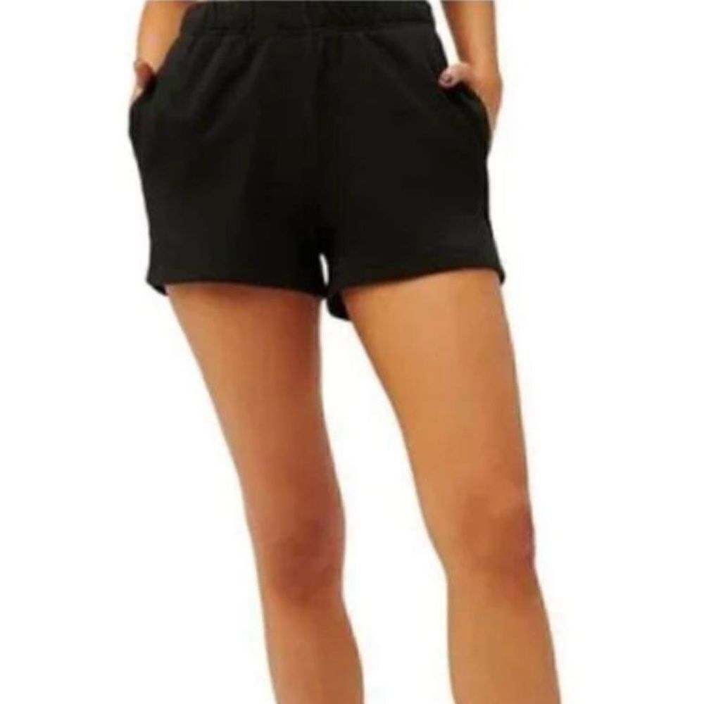 Good American Black Cotton Fleece Sweat Shorts Size 0